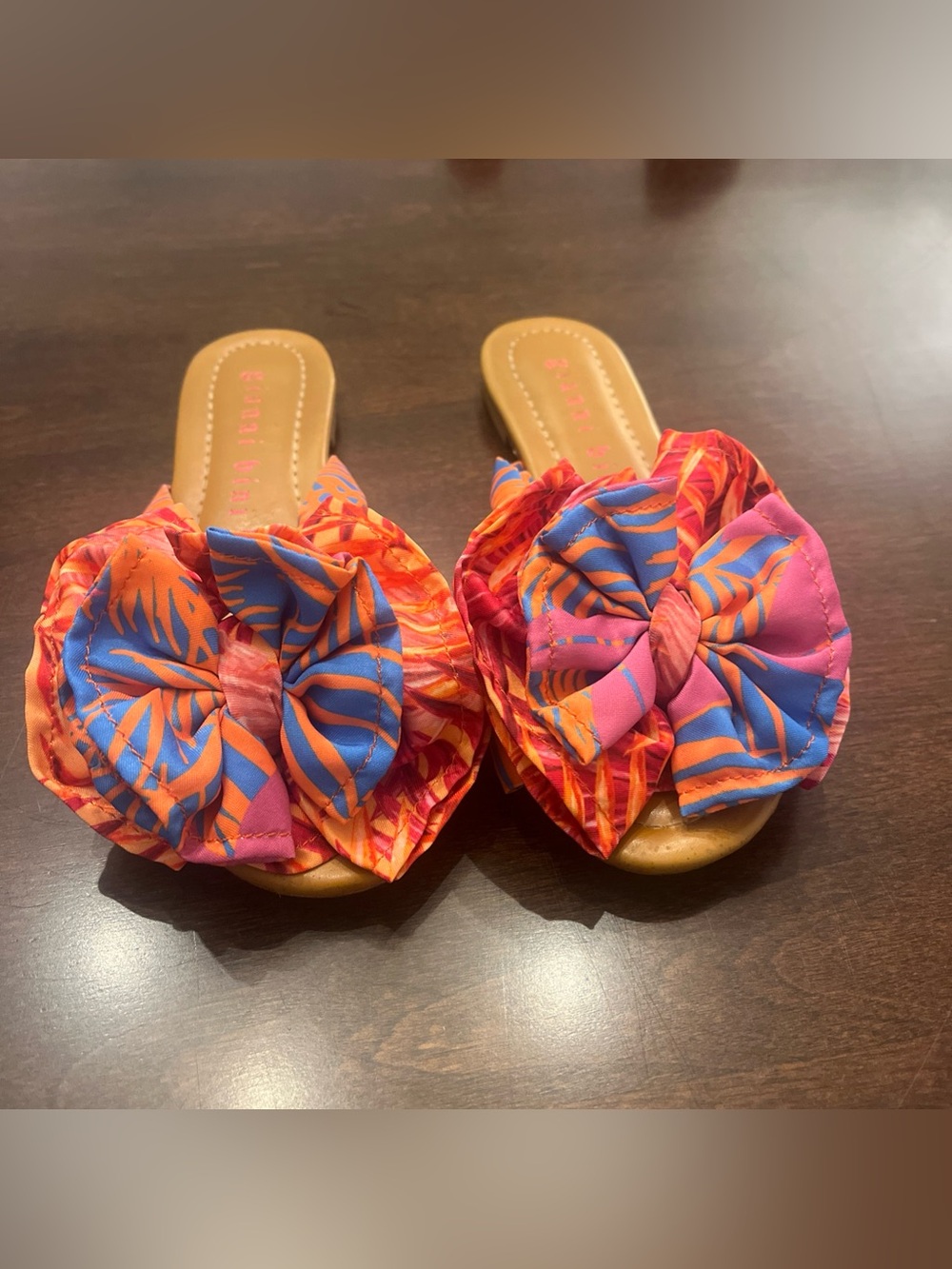 Gianni Bini Zereena Multi-Color Floral Bow Flat Slide Sandals Womens Size 6.5